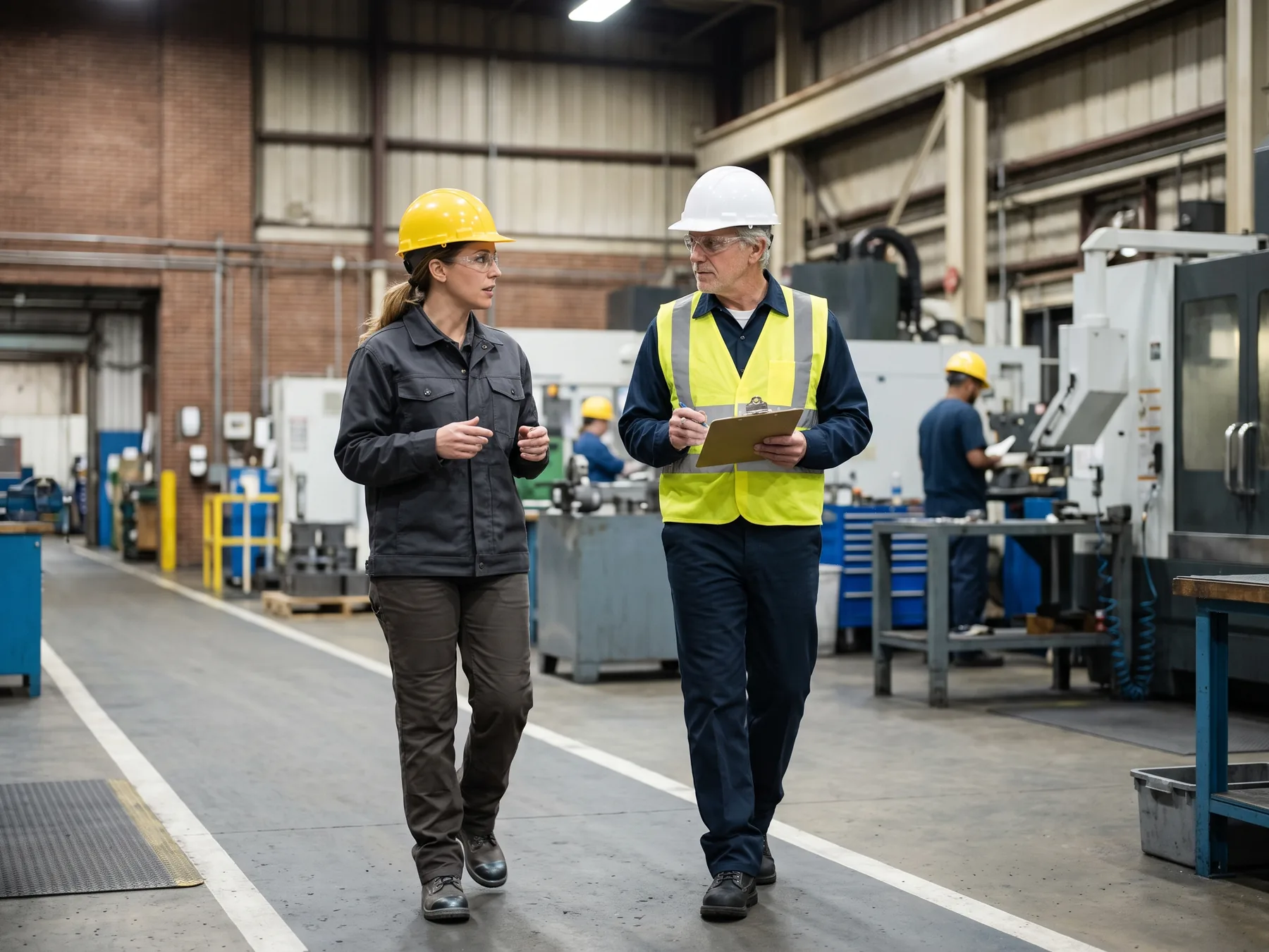 An experienced operations professional touring a facility with a plant leader.