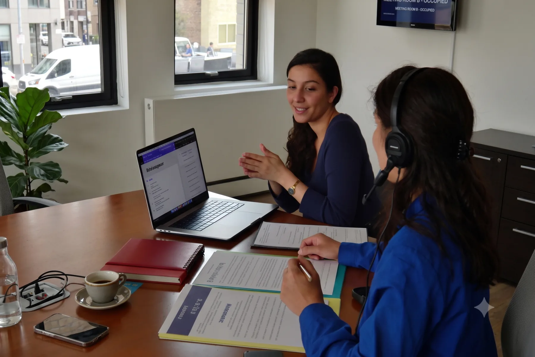 A job seeker preparing application materials with support from a recruiter.