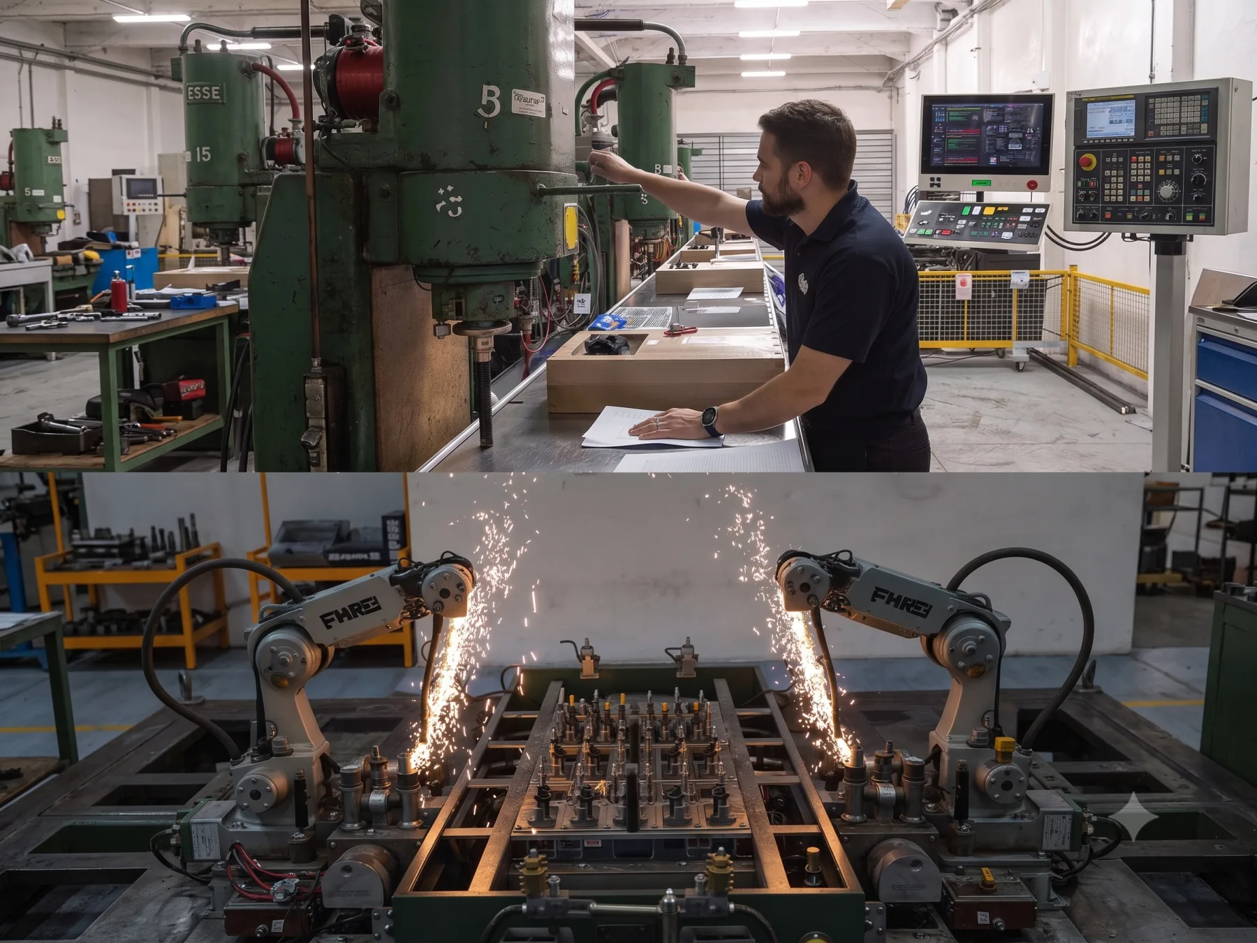 A skilled operator inspecting work on a production line.