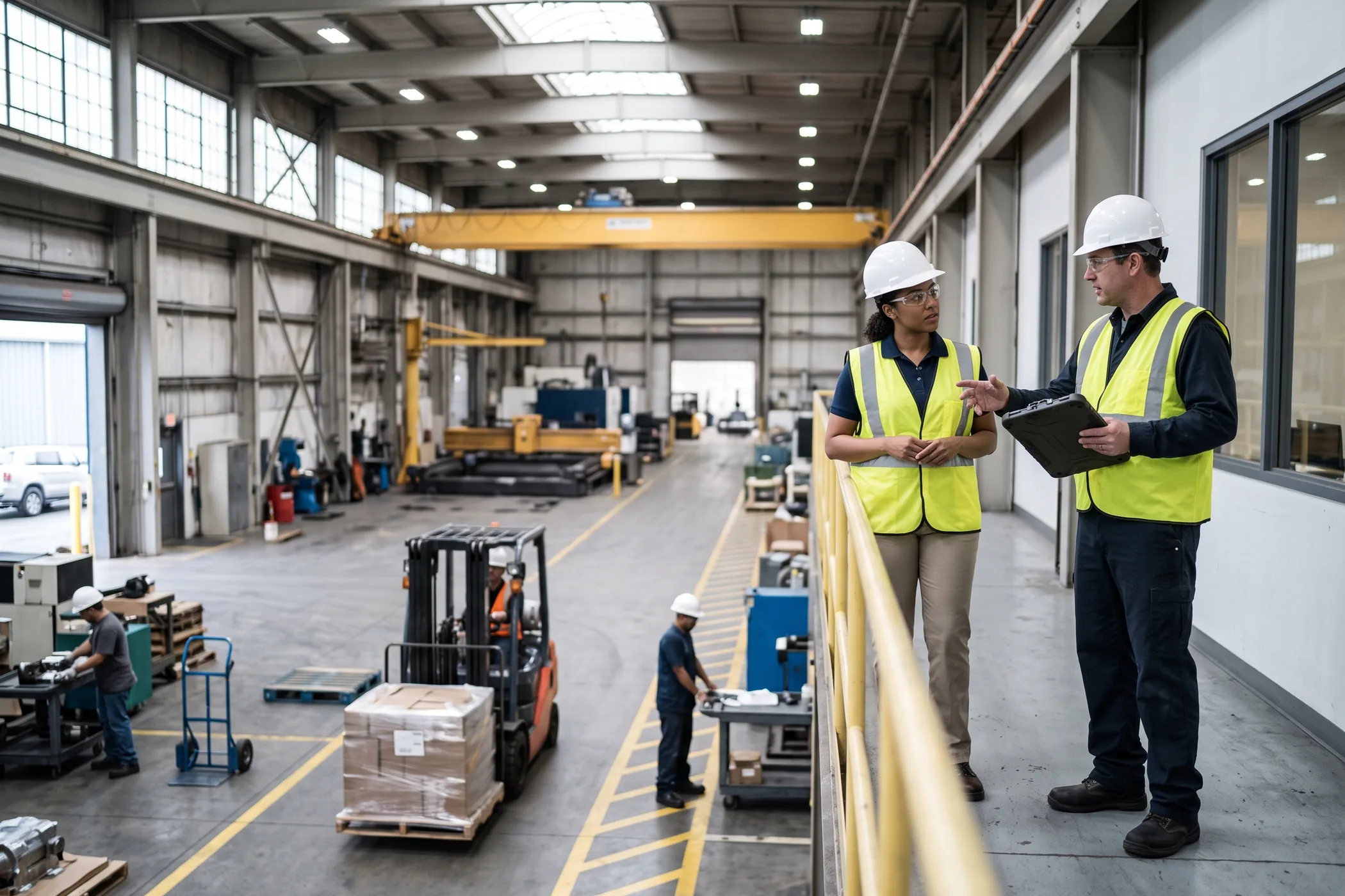 Employees arriving at a working industrial facility in the tri-state region.