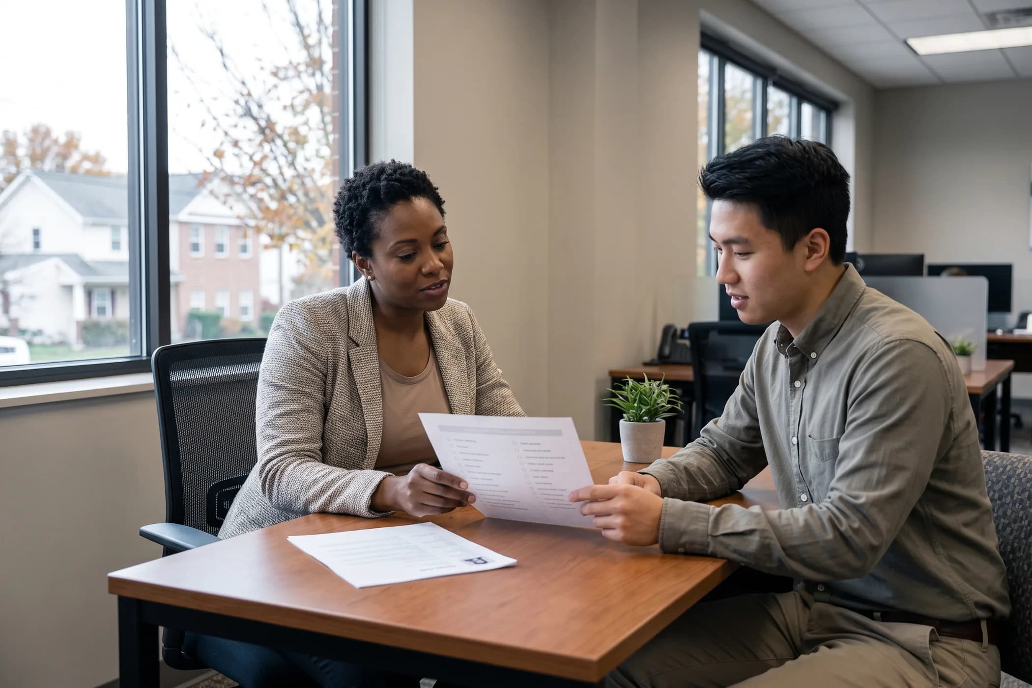 A job seeker practicing interview preparation with a recruiter.