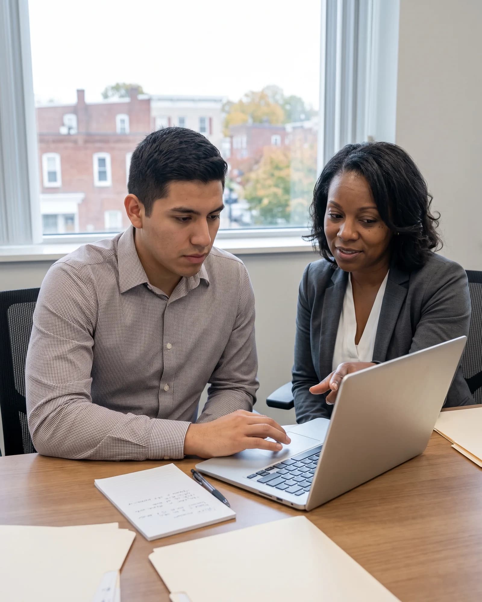 A job seeker preparing application materials with recruiter support.